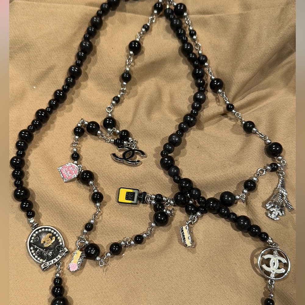 Vintage Chanel Black beaded Parisian Charm Necklace